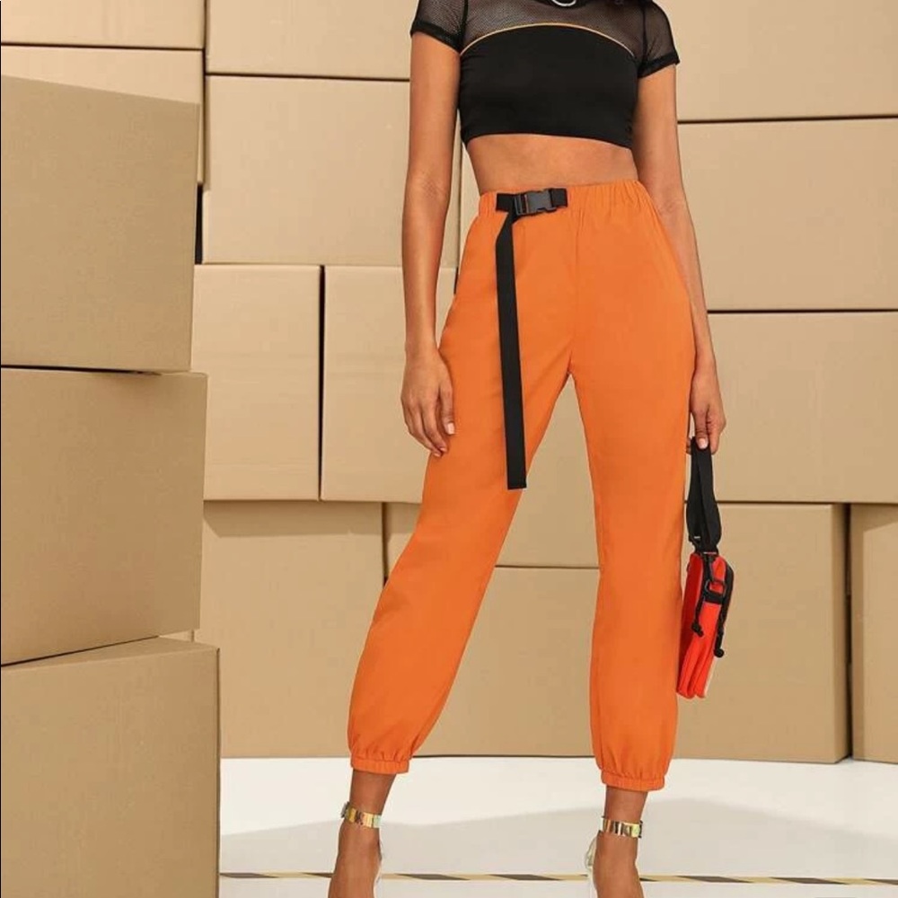 Neon orange cargo pants